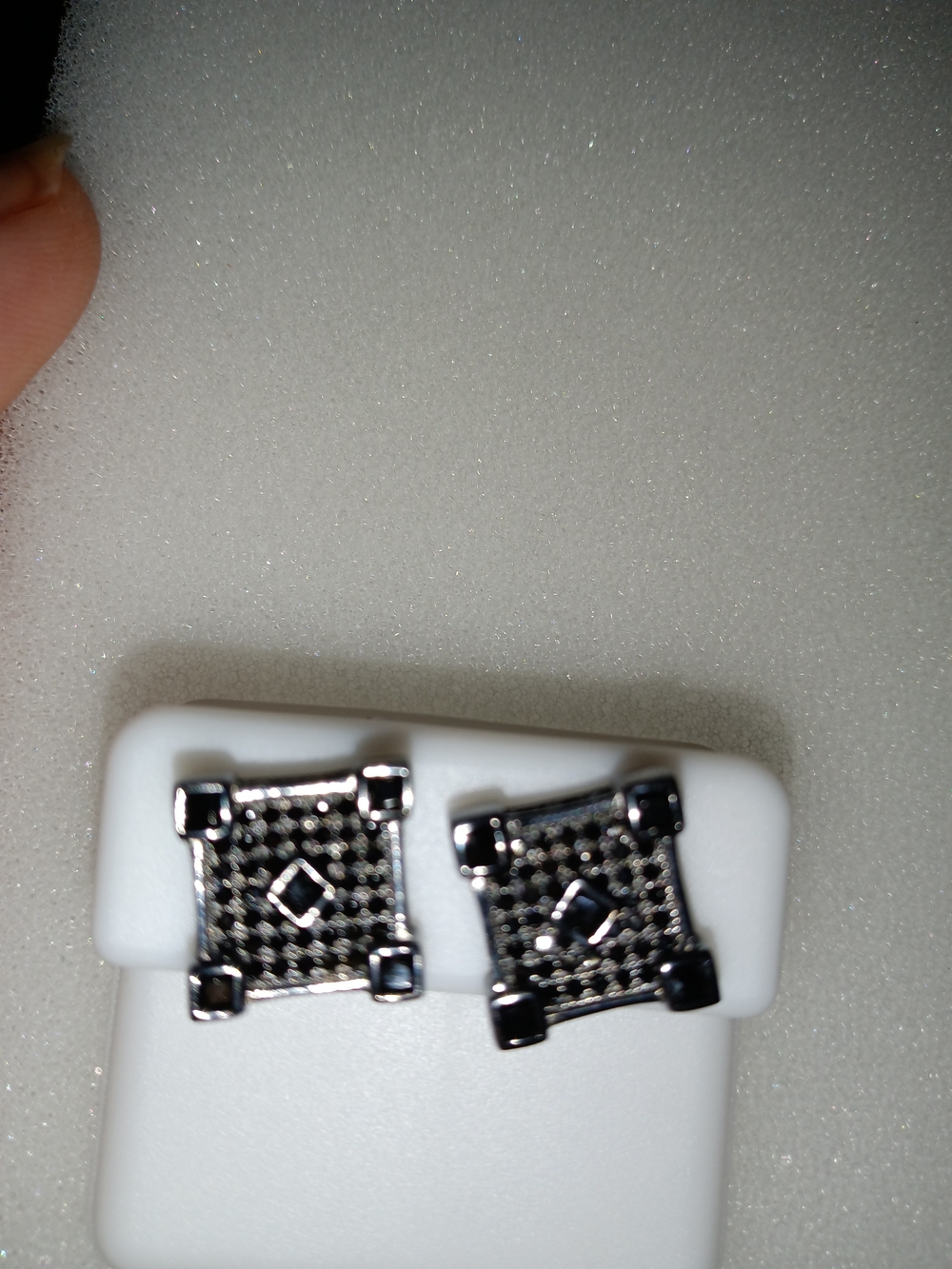 Men's Black and Rhodium Square Stud Earrings - Unbranded